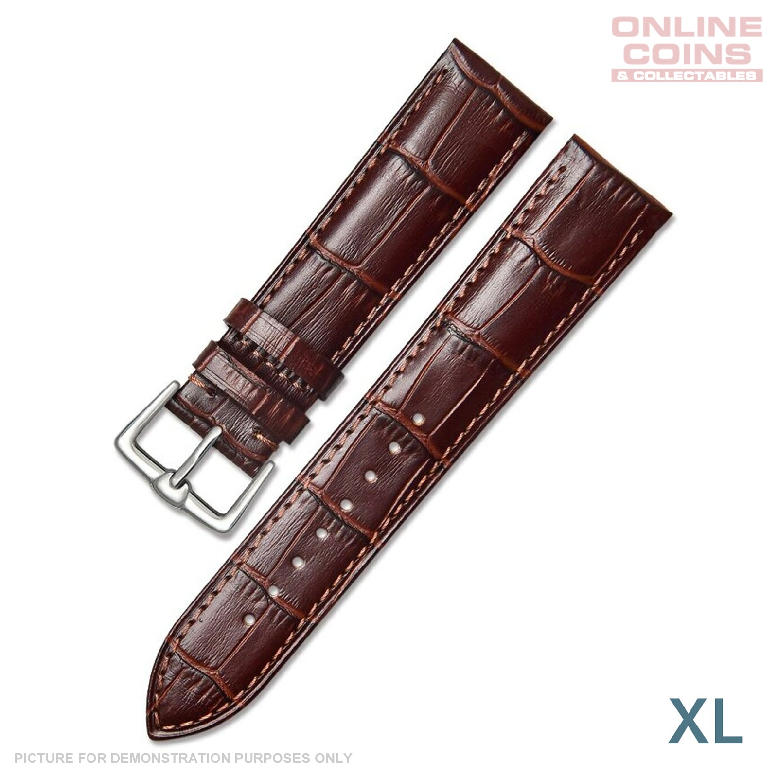 22mm Leather Crocodile Grain Watch Strap XL - Dark Brown